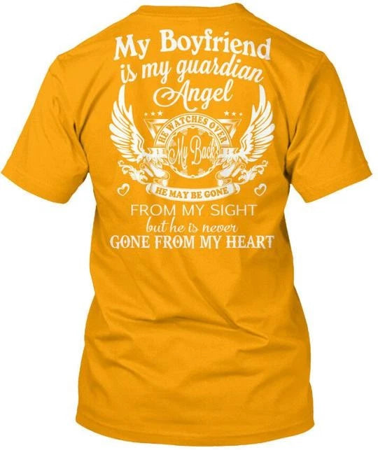 Stylish My Boyfriend Is Guardian Angel He Watches T-Shirt Made in USA S to 5XL