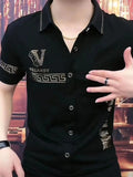 New Men Luxury V-Letter Fashion Black Polo T-Shirt High Quality