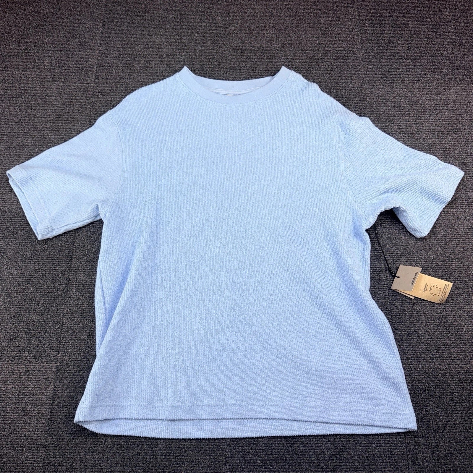 Amongst Others Mens Sz M Light Blue Textured Boxy Fit Drop Shoulder T-Shirt NEW