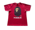 A Bathing Ape Men's Red Cotton T-Shirt Size Medium Ape Head Logo Crew Neck