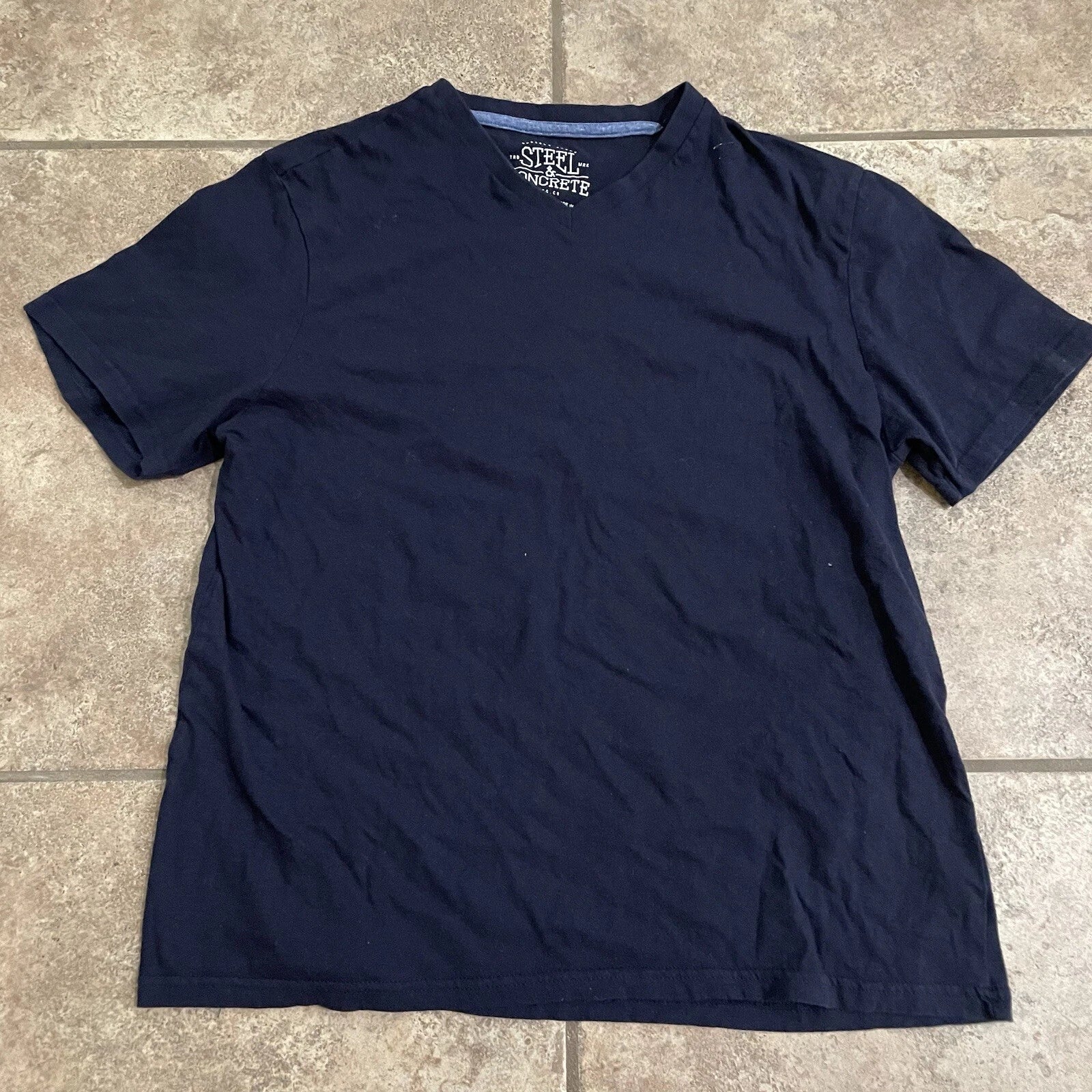 Steel & Concrete dark blue 100% cotton V-Neck Tee Mens Size M