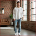 Mens White Long Sleeve Pocket Tee Large Minimalist Casual Layering Shirt