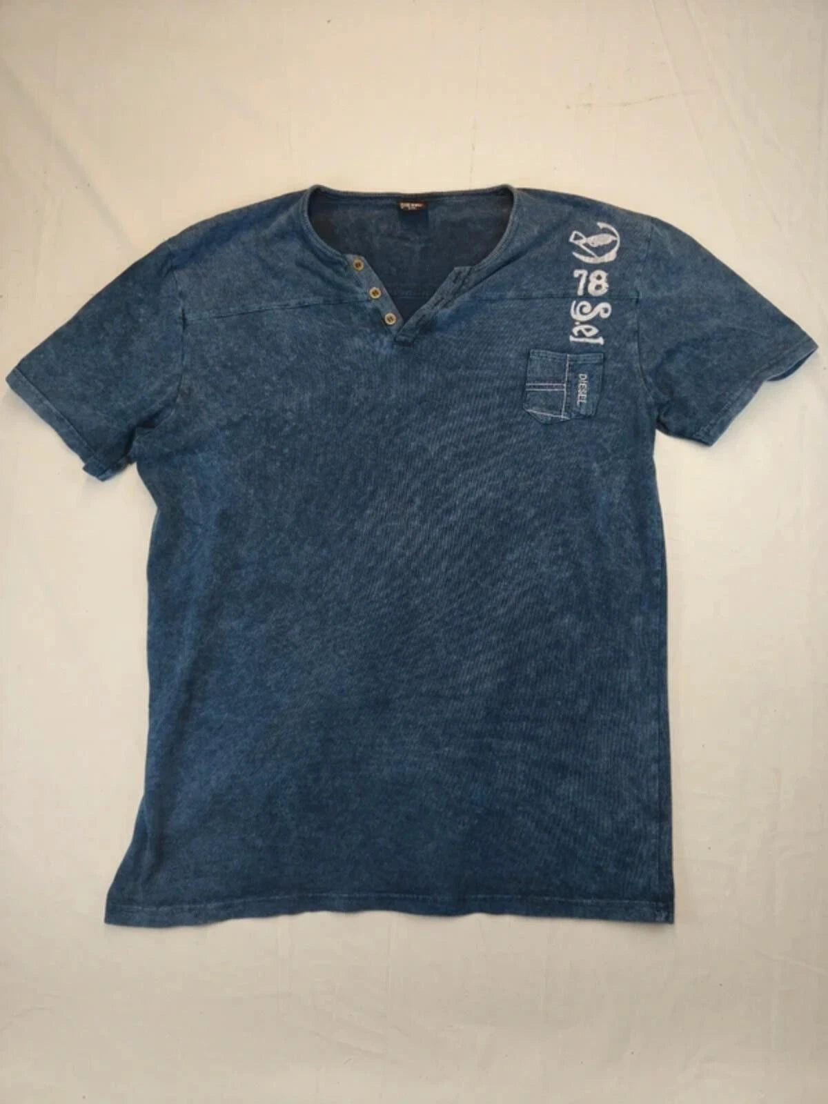 Vintage Diesel Henley T-Shirt XXL Blue Acid Wash 90s Y2K Streetwear