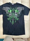 VTG Gildan Green Skulls Top Hat Black Tshirt Sz M Goth  Horror Skull Size M