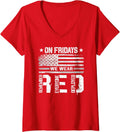 On Friday We Wear Red American Flag Military Supportive Ladies' V-Neck Tshirt