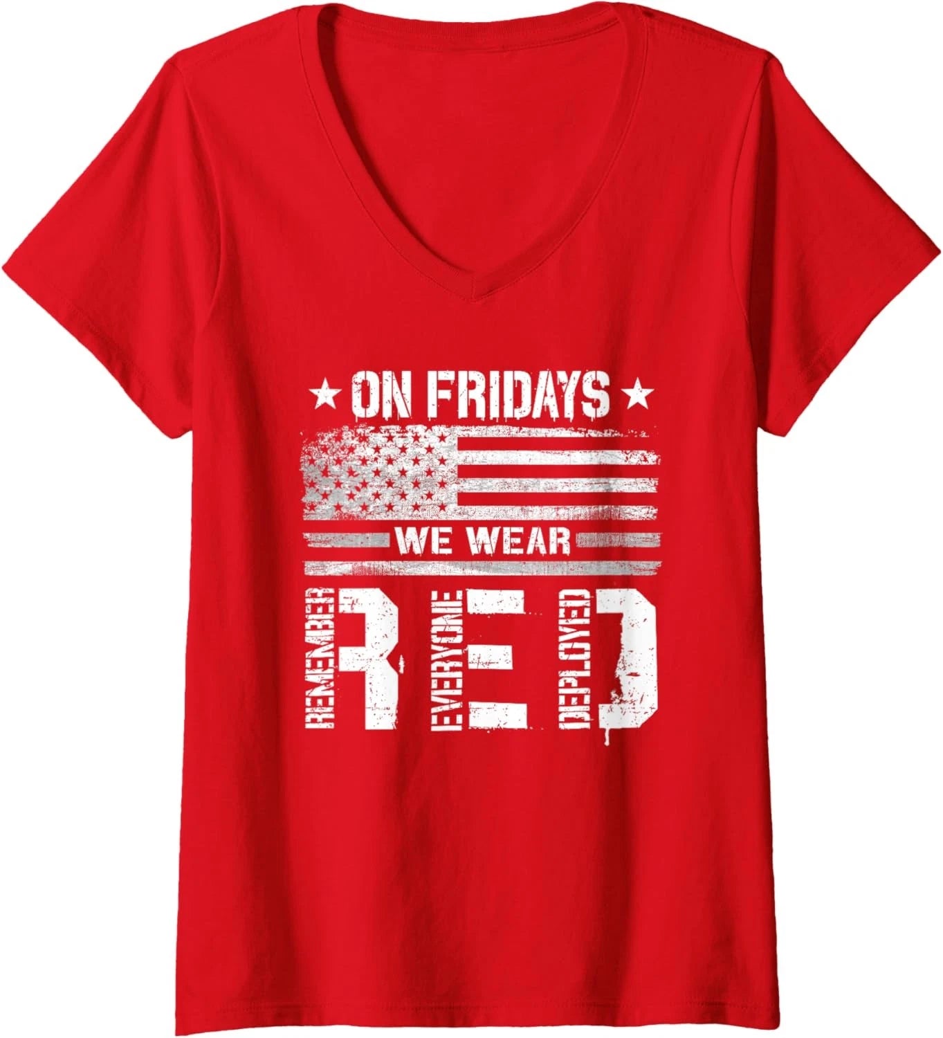 On Friday We Wear Red American Flag Military Supportive Ladies' V-Neck Tshirt