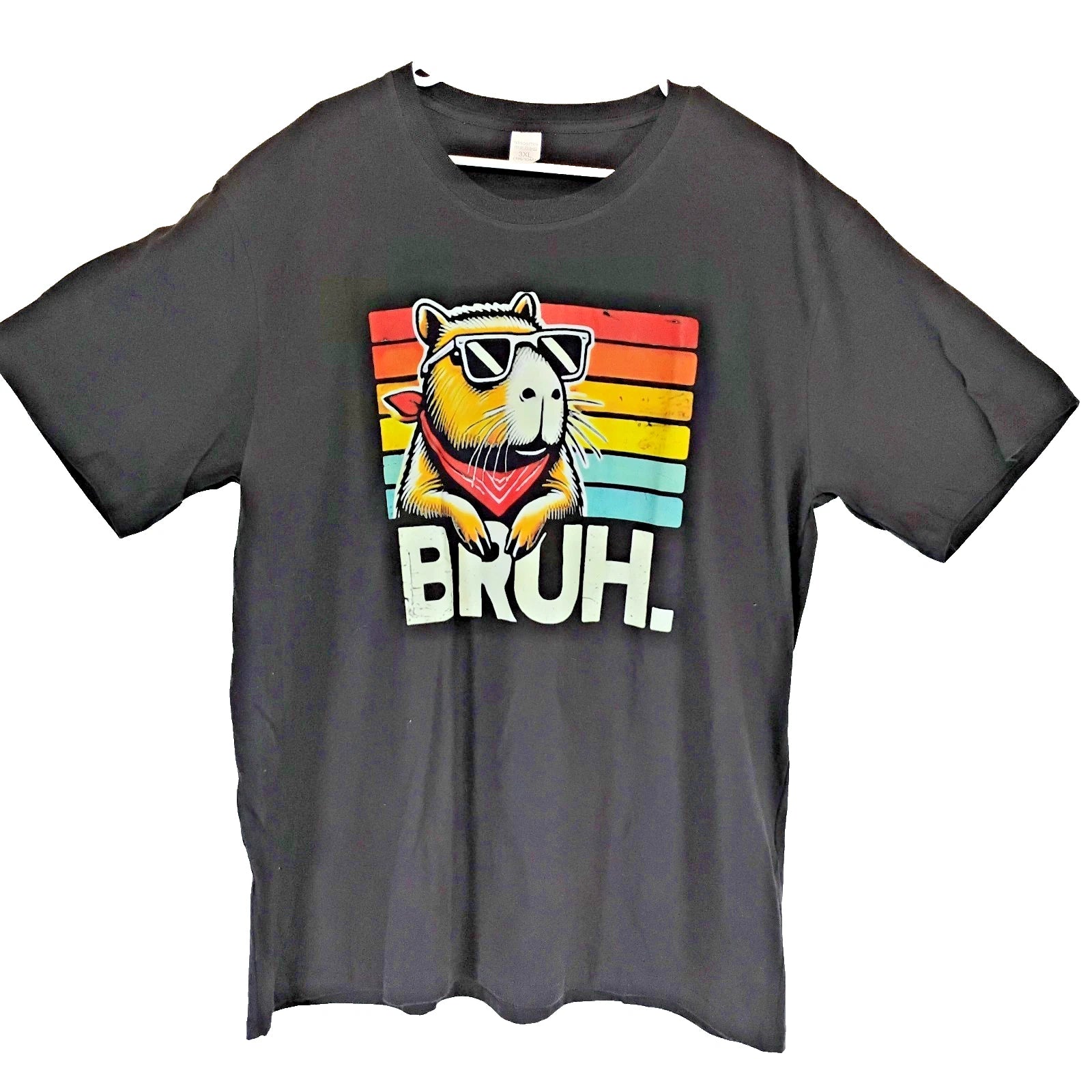 Capybara Bruh Men 3XL T-Shirt Novelty Funny Trendy Silly Black