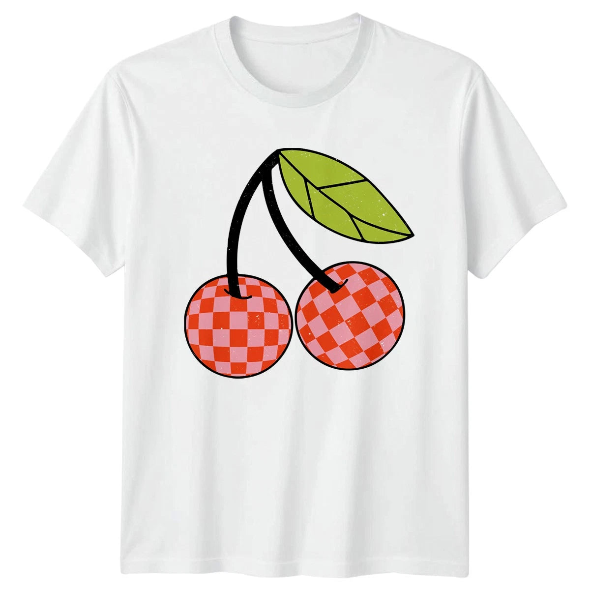 Checkered Cherry T-Shirt Retro Fruit Aesthetic Birthday Gift For Him And Her