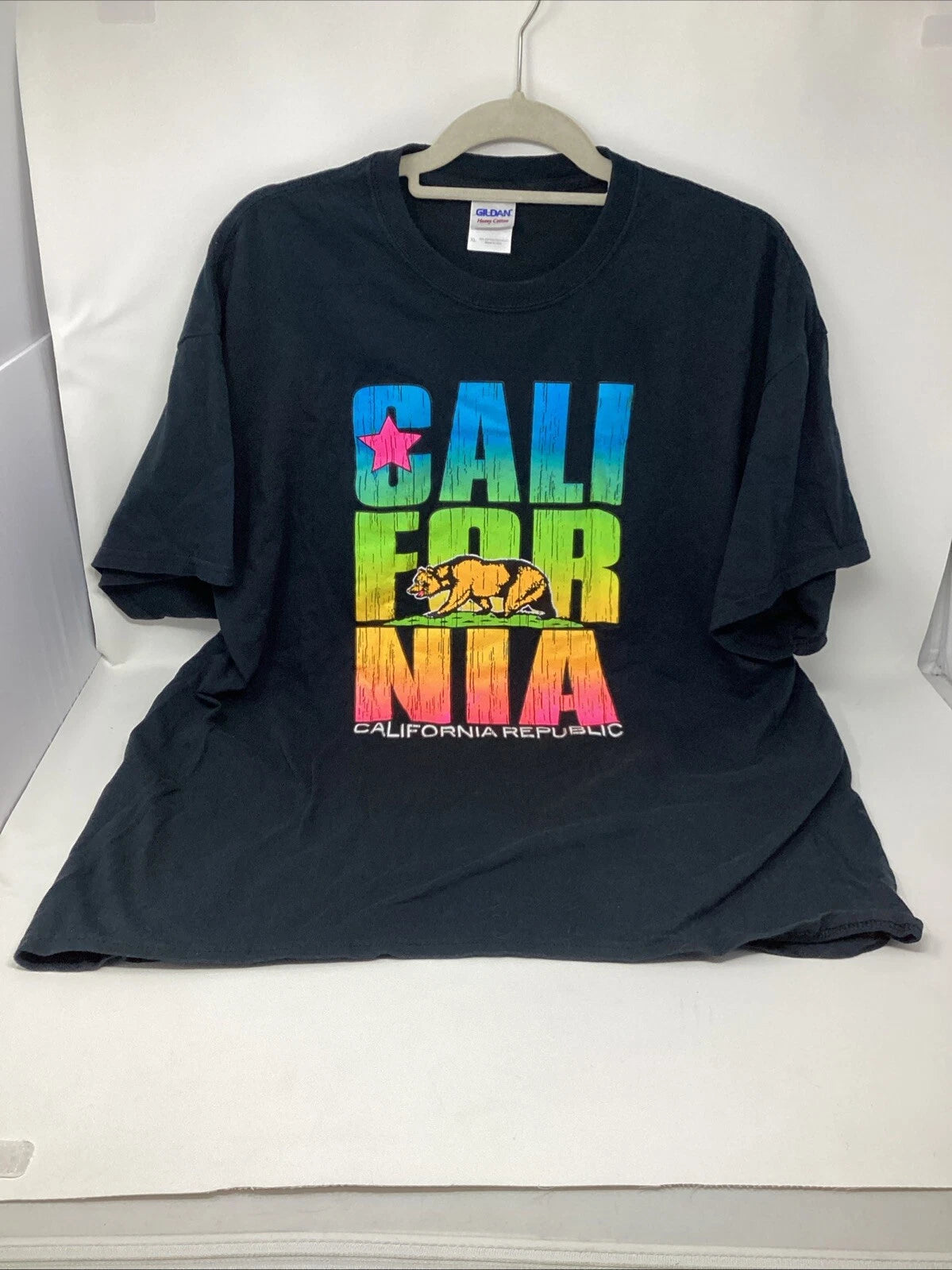 California Republic Shirt Mens X-Large Black Neon Retro Bold Letters Hipster
