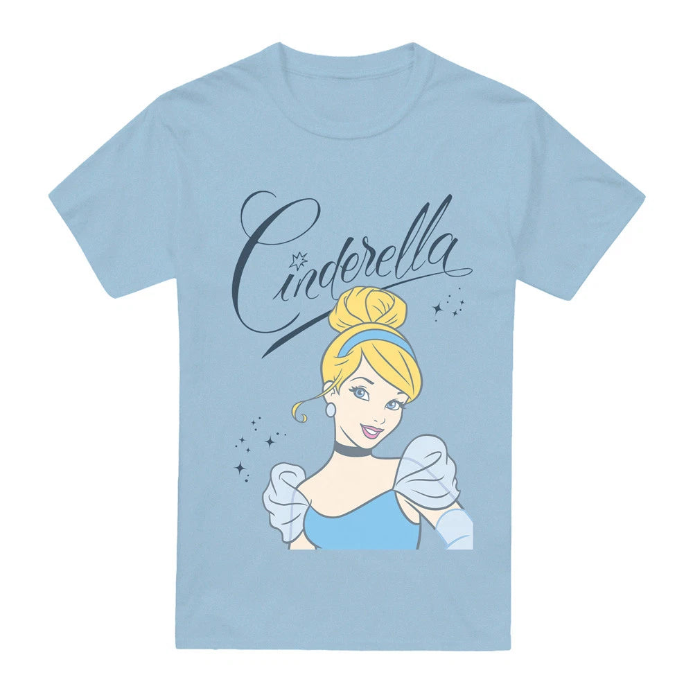 Cinderella Headshot With Fancy Script T-Shirt , Light Blue