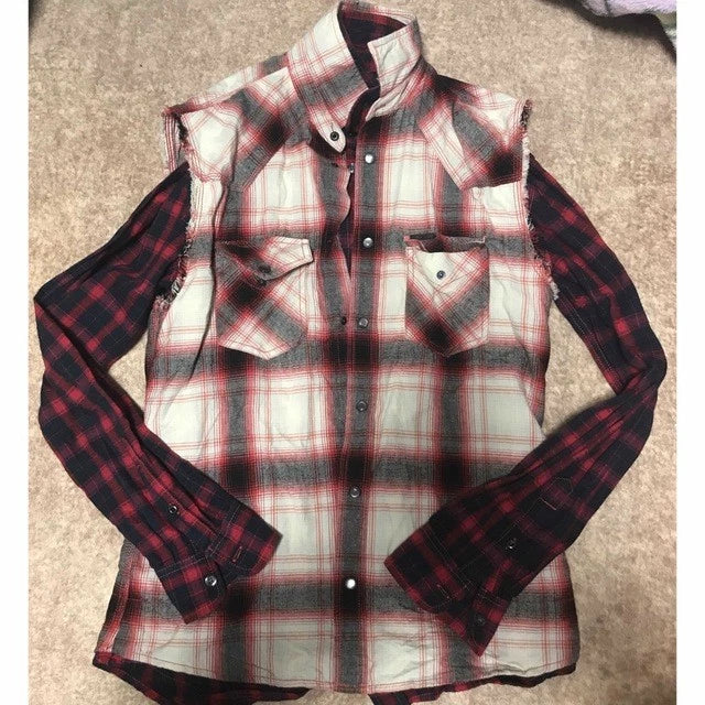 Diesel Layered Check Shirt Men Casual Cotton Elegant Japan