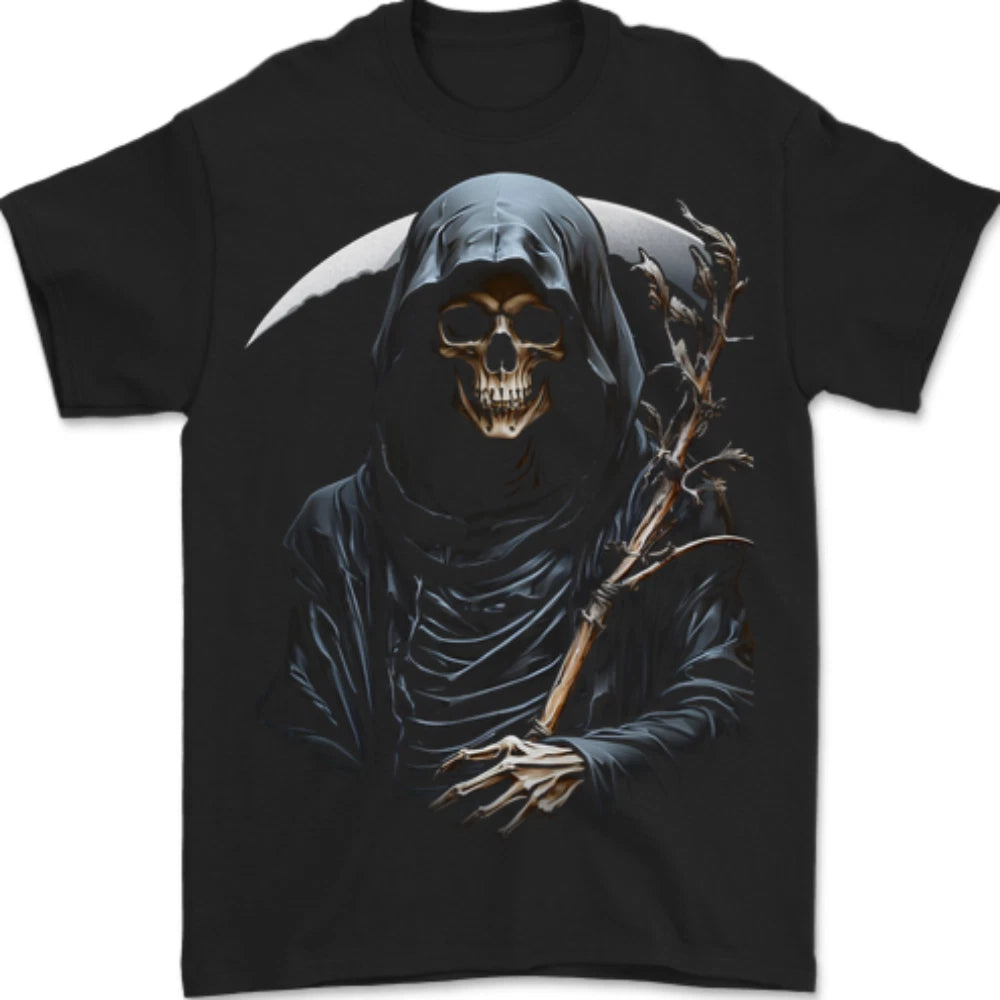 The Grim Reaper and Sythe Skull Design 1 Mens T-Shirt 100% Cotton