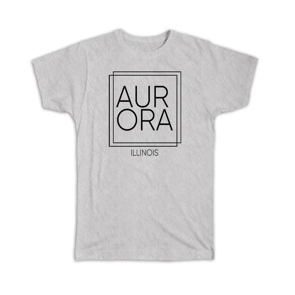 Gift T-Shirt : AURORA Illinois Square Modern Minimalist Font
