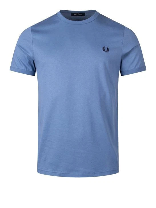 🔵Fred Perry Cotton Plain Ringer T-Shirt M3519 Ace Blue 27A Mens New SS26