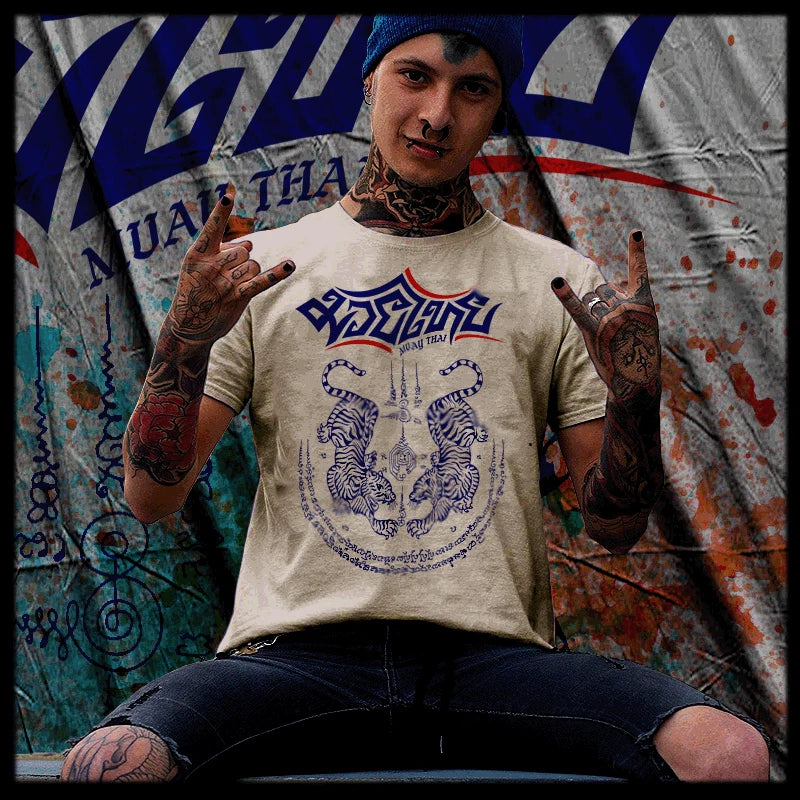Muay Thai T-shirt Thai boxing Sak Yant Tattoo Thai Boxer muay boron tiger tee