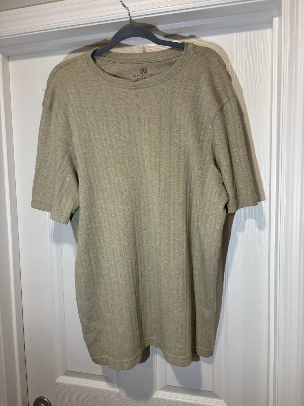 Covington Mens XL Tan Vertical Textured Knit Top Short Sleeve Minimalist Basics