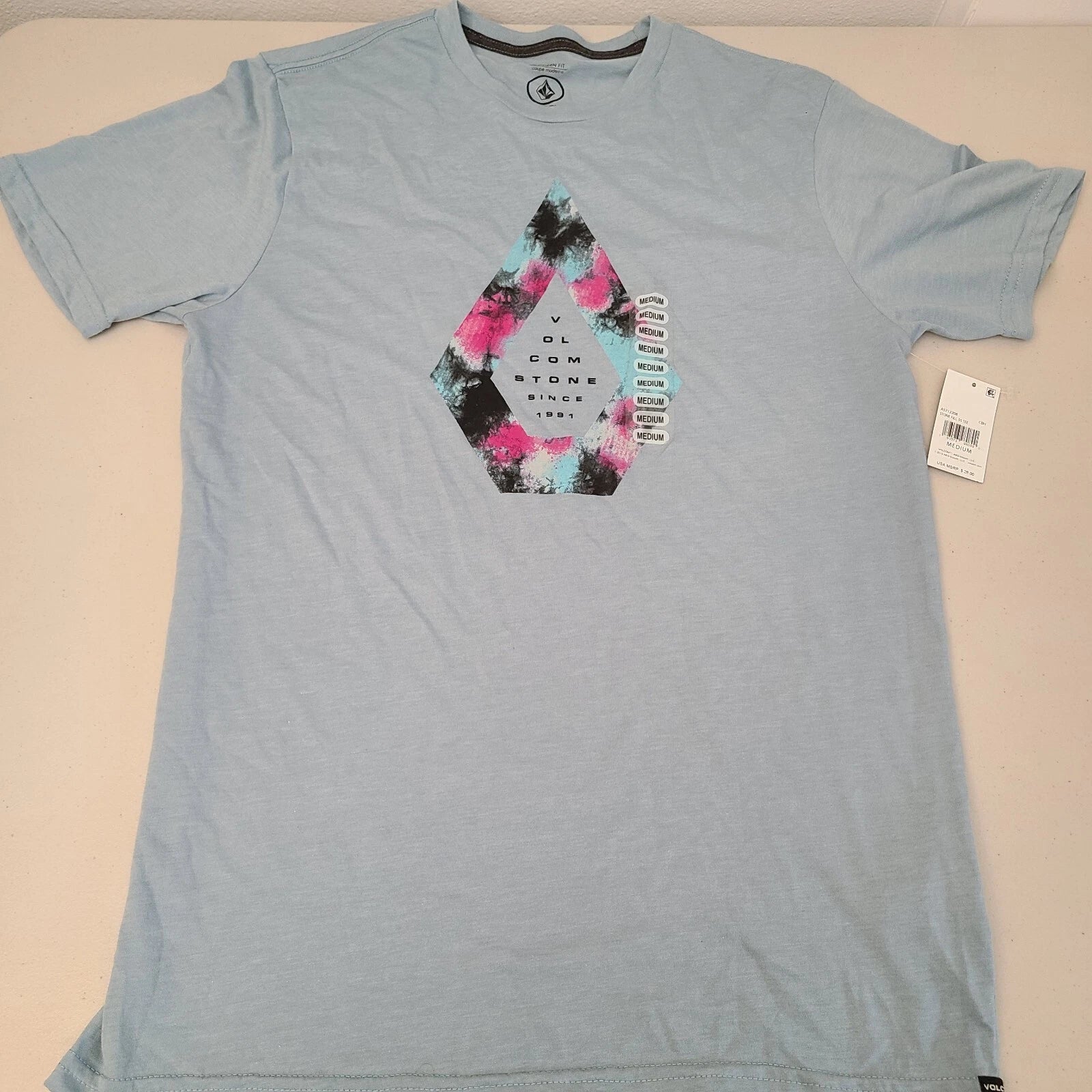Volcom Men's T-Shirt Stone Fill Modern Fit Cotton Blend Blue  Size M