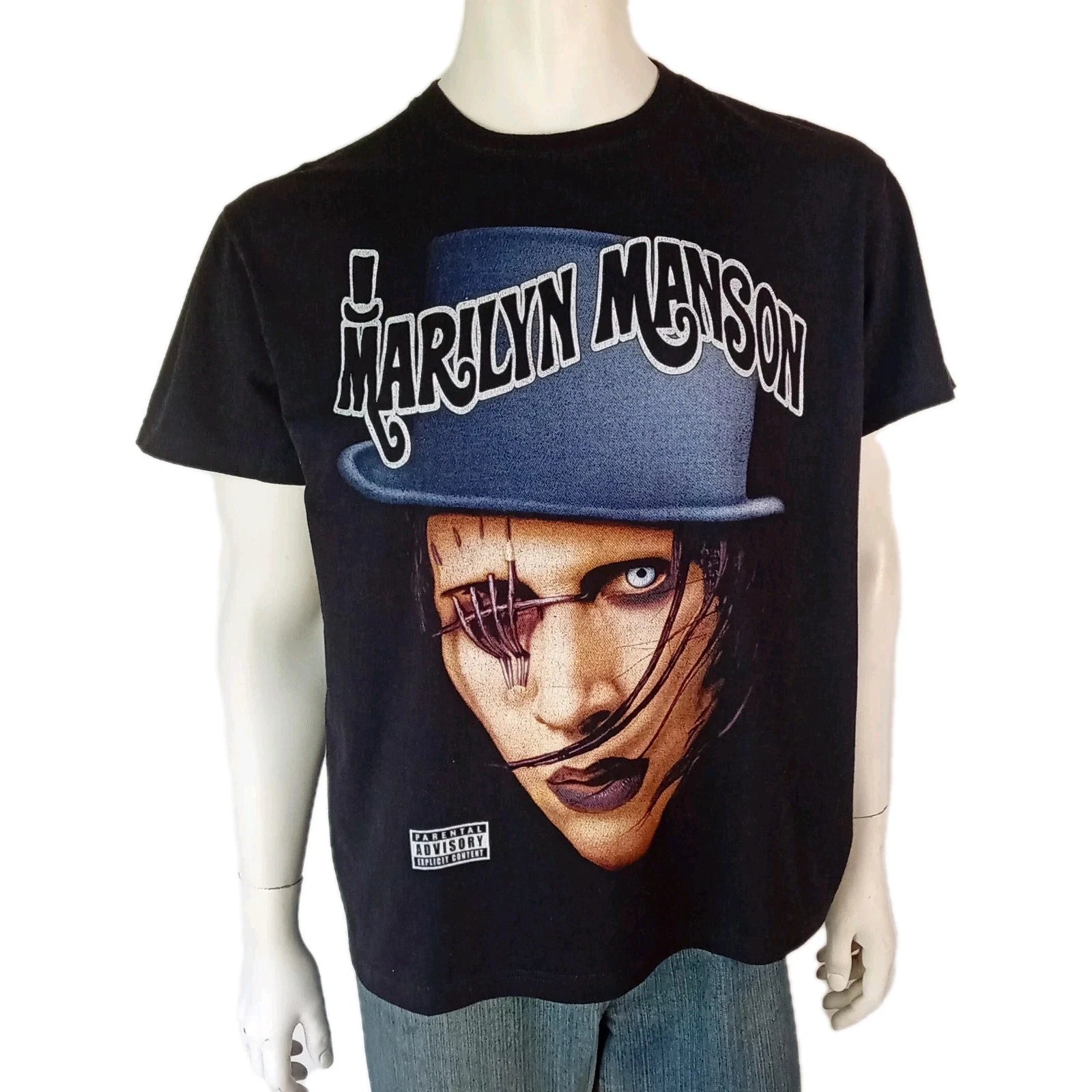 MARILYN MANSON mens size L tshirt black Willy Wonka big face Thunder Plus band