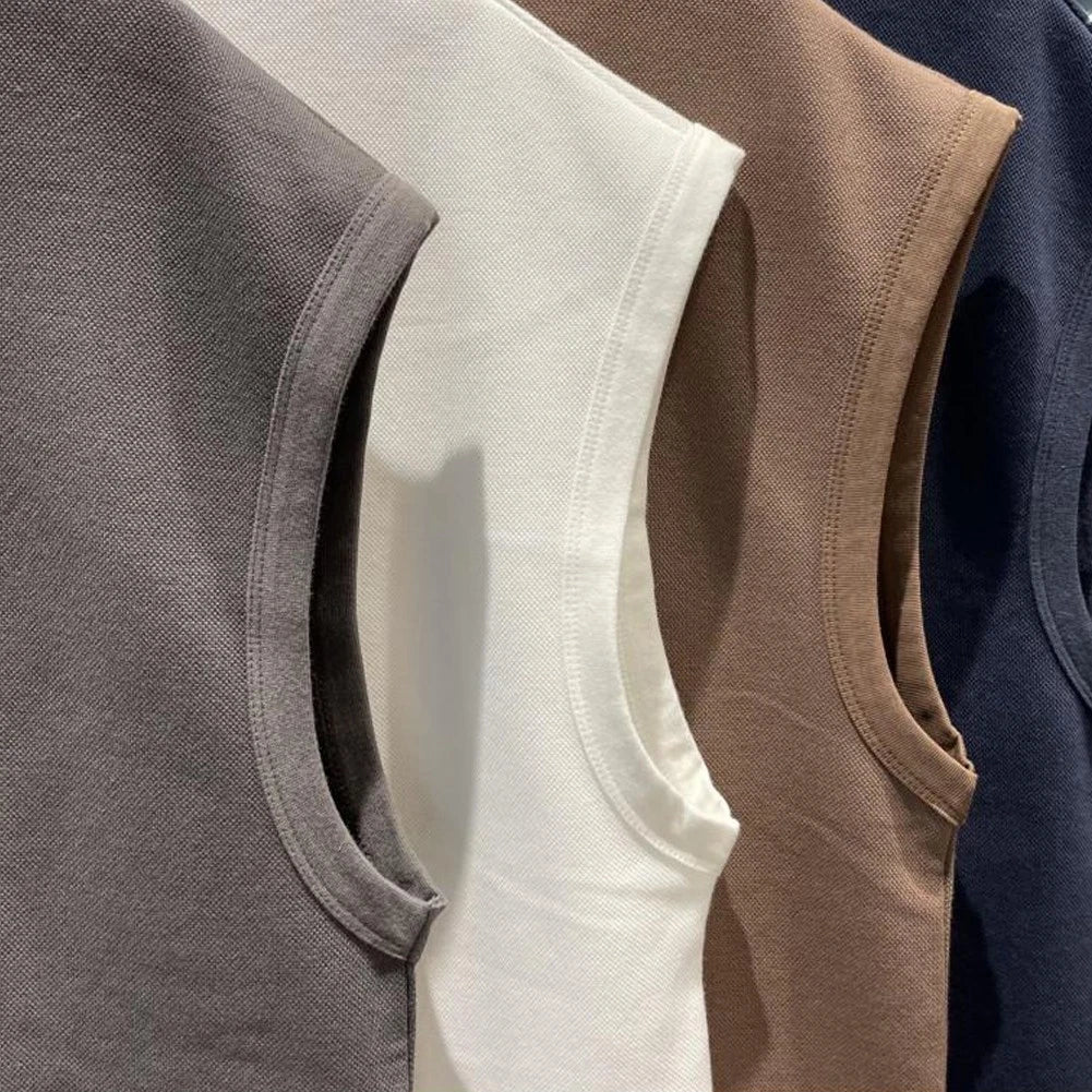 Sleek and Stylish Men's Retro Sleeveless Tank Tops in Solid Color Variants