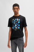 Boss Men's T Shirt with Seasonal Artwork in Black Size L