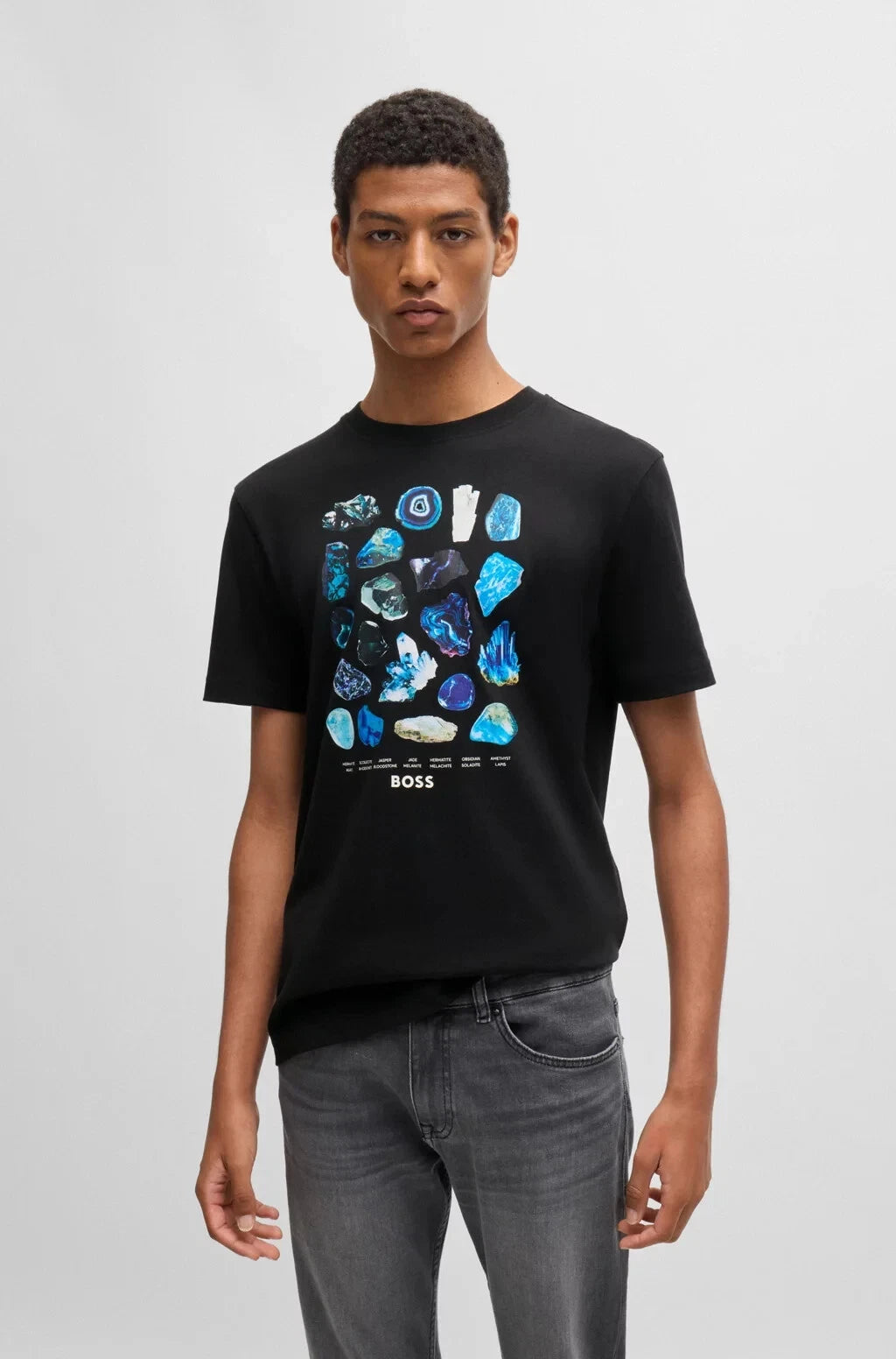 Boss Men's T Shirt with Seasonal Artwork in Black Size L