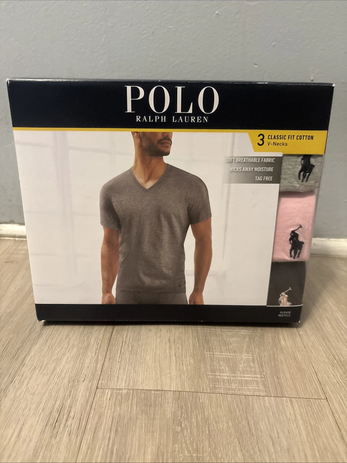 Polo Ralph Lauren Large Men 3-Pack V-Neck T-Shirt Pink Blue Gray Classic New NWT