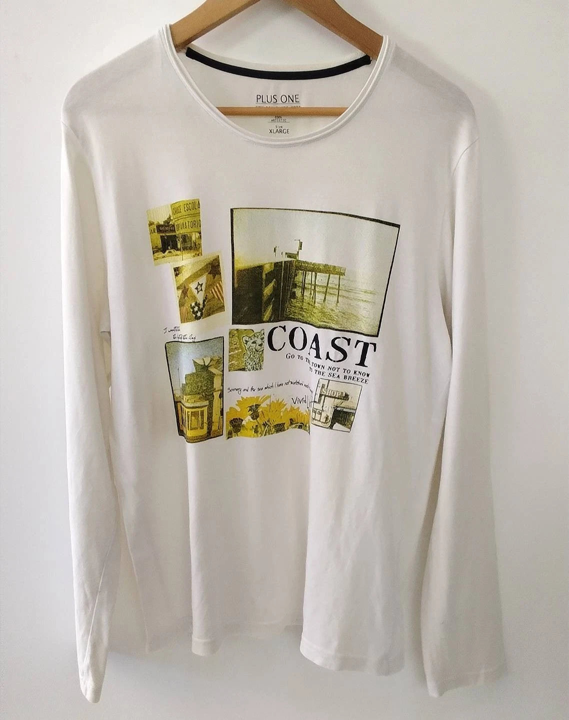 Plus One Japanese Brand Stylish Photo Mode Long Sleeve Graphic T-Shirt White XL