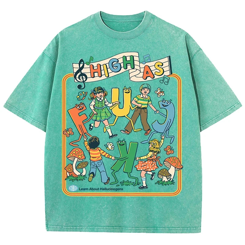 Happy Playing Children Pattern Retro T-Shirt Men Summer Soft Clothing Trendy Cre