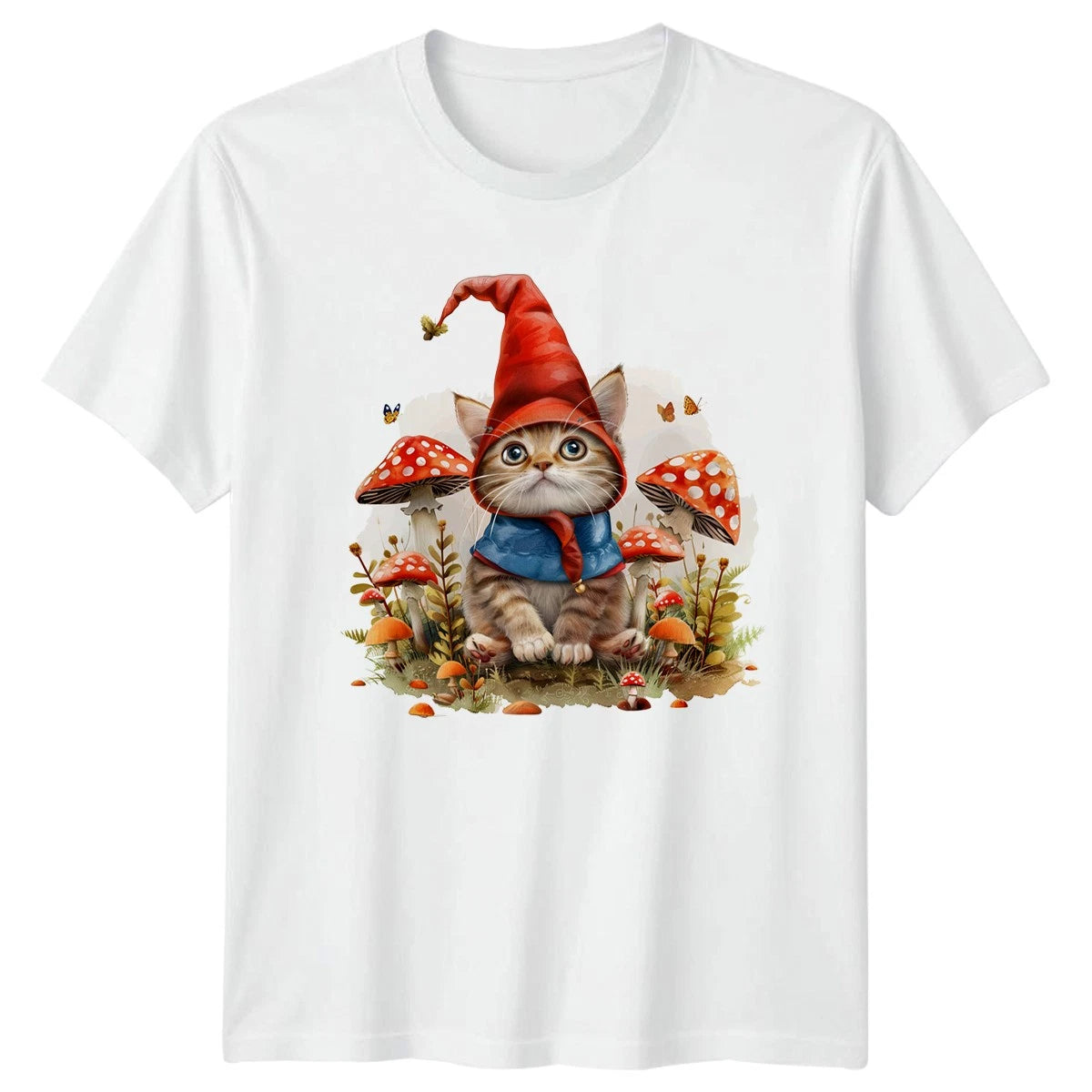 Cute Kitten Gnome Mushroom Forest T-Shirt Cat Gnome Animal Birthday And Her