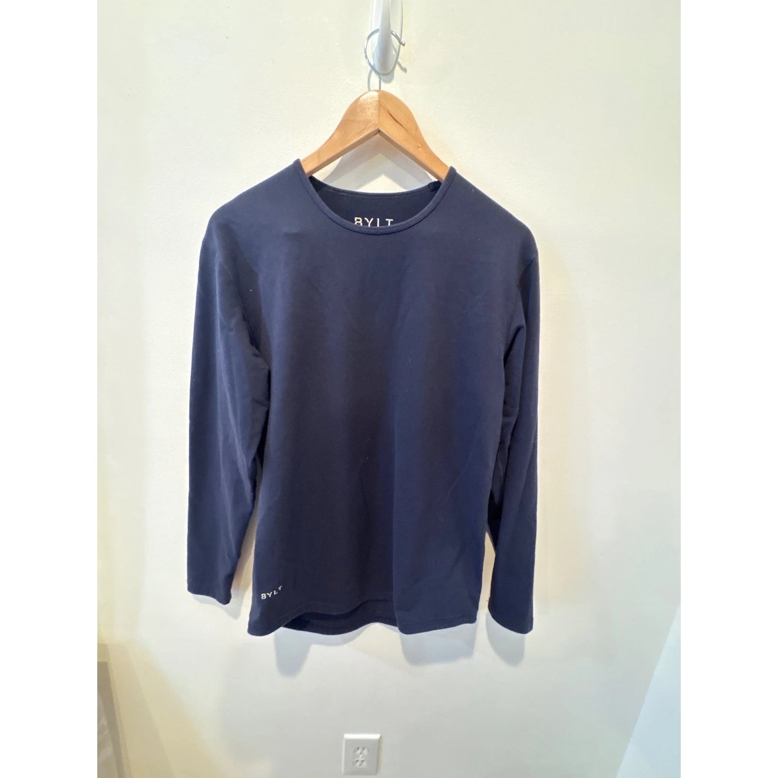 BYLT Drop Cut Long Sleeve Crew Neck T Shirt Navy Blue Mens Size S