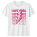 Love Vibes Checkered Lightning Bolt Womens T-Shirt Groovy Retro Aesthetic