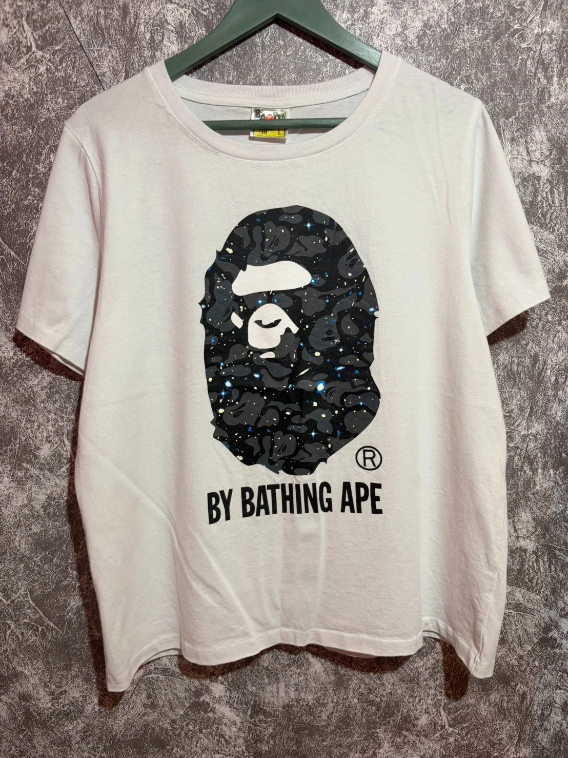 BAPE A Bathing Ape Space Camo Big Ape Head Tee White Size L Glow in the dark