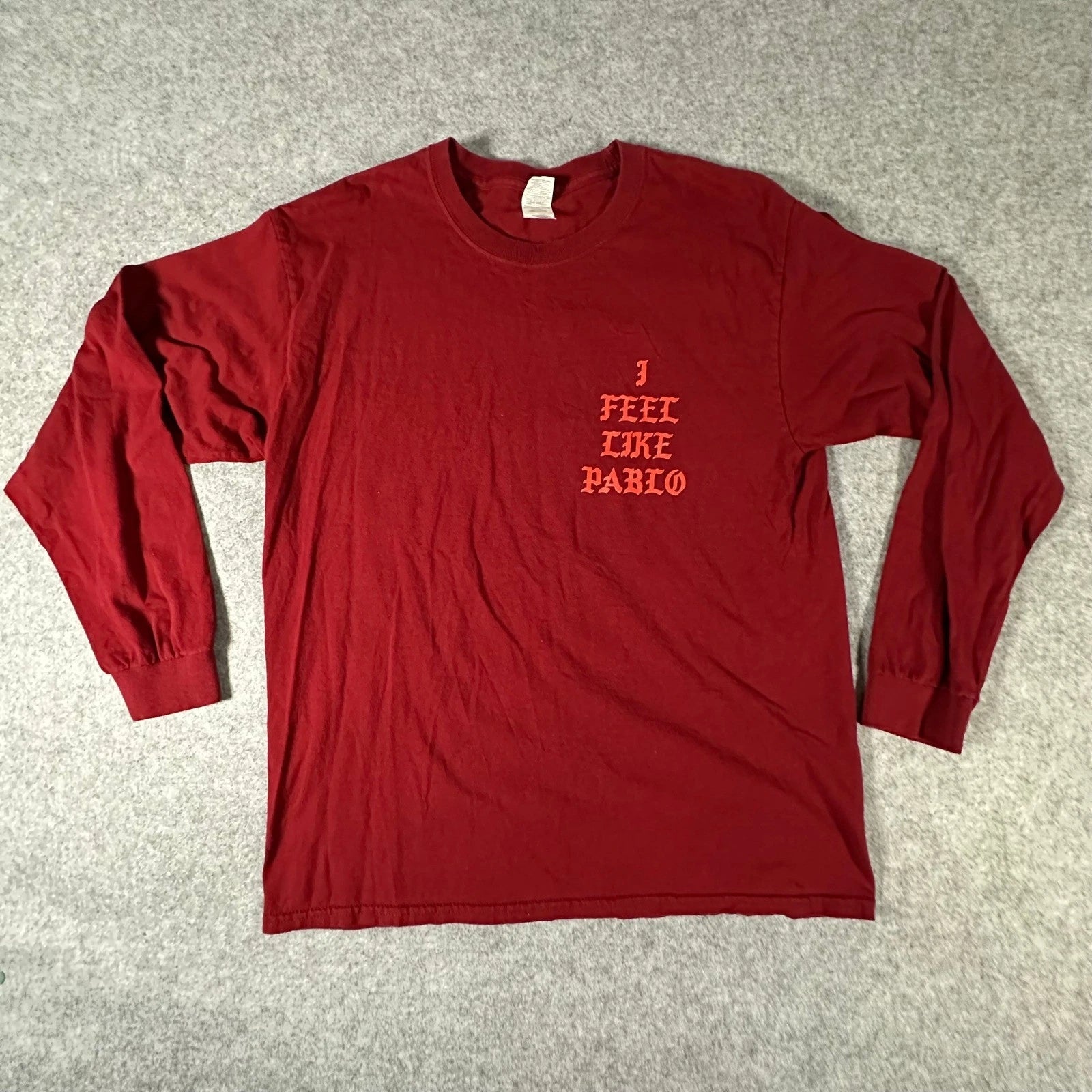 Gildan Tag Kanye West Maroon Shirt Mens Large I Feel Like Pablo Long Sleeve