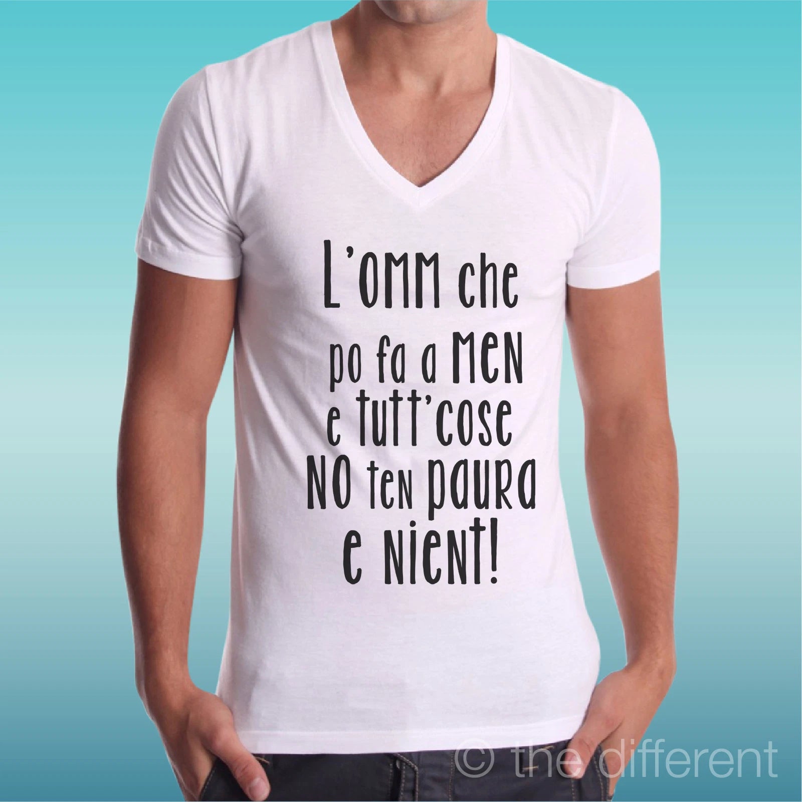 Men's T-Shirt V Neck "Gomorrah Quote L'Omm Che Po Fa Men E Tutt Cos" Gift Idea