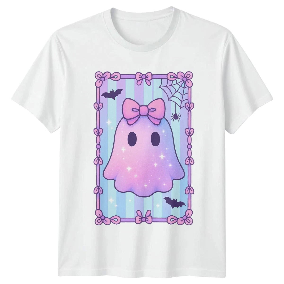 Cute Pastel Ghost With Pink Womens T-Shirt Halloween Halloween Gift For Her