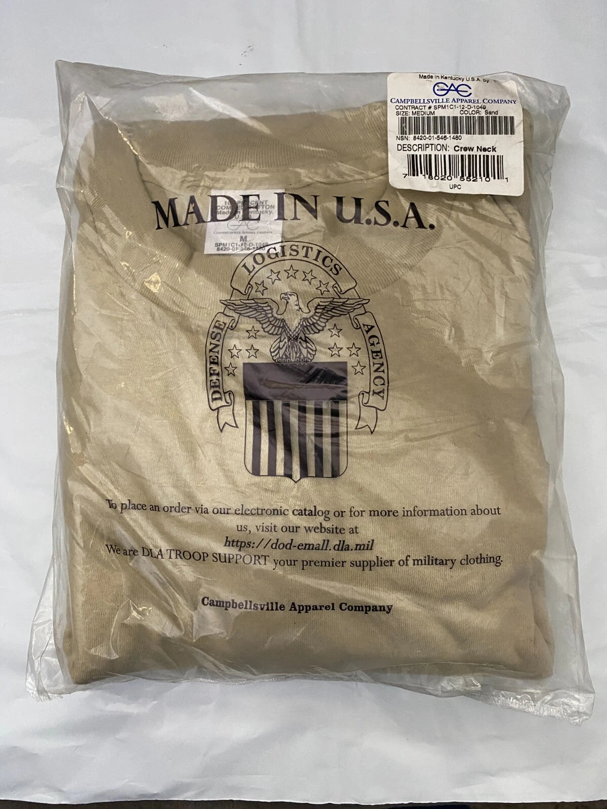 CREW NECK T-SHIRT TAN MILITARY  3-PACK COMBED COTTON MEDIUM