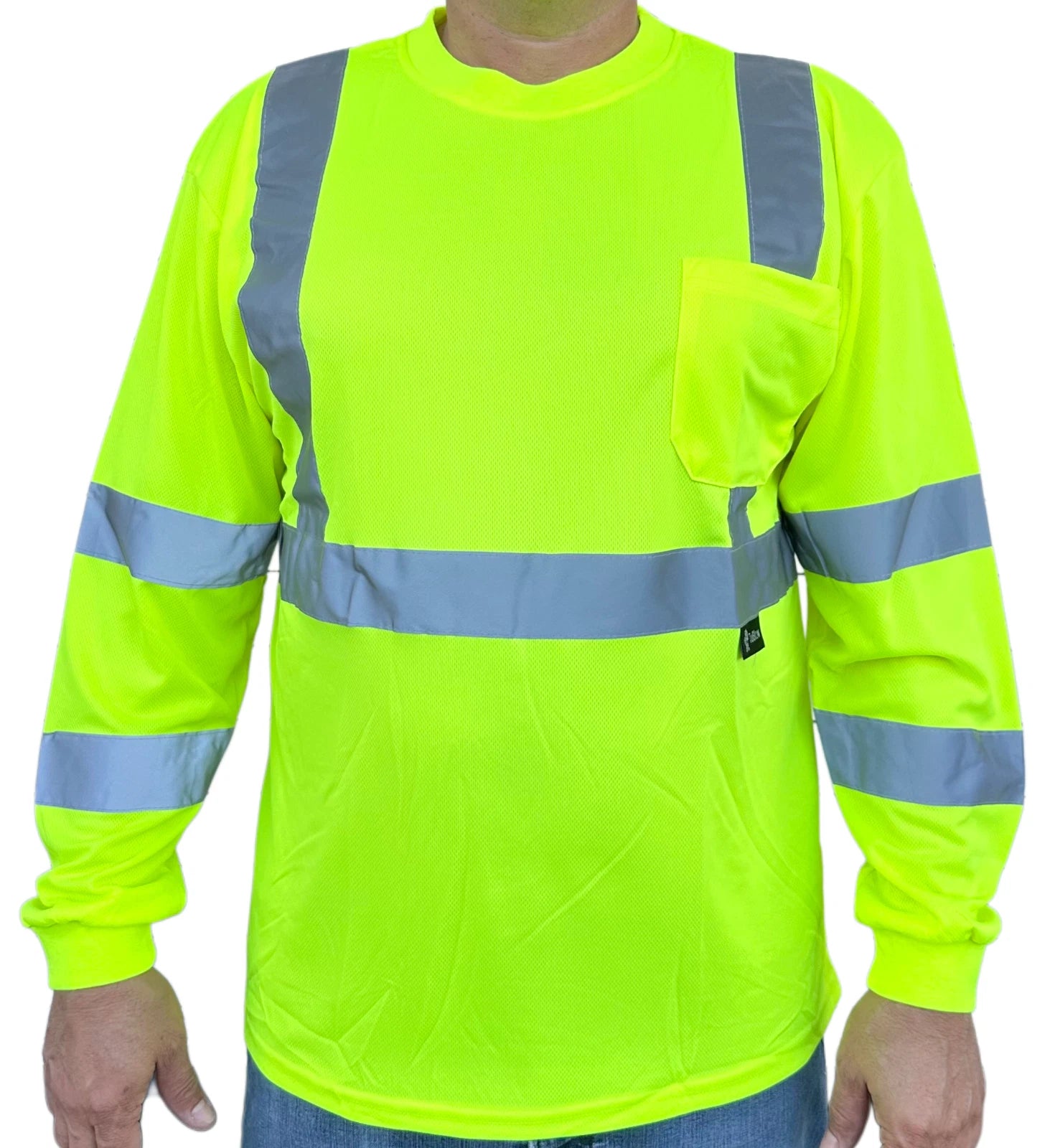 Yellow High Visibility Long Sleeve Safety Shirt Reflective Stripes /Choose Size