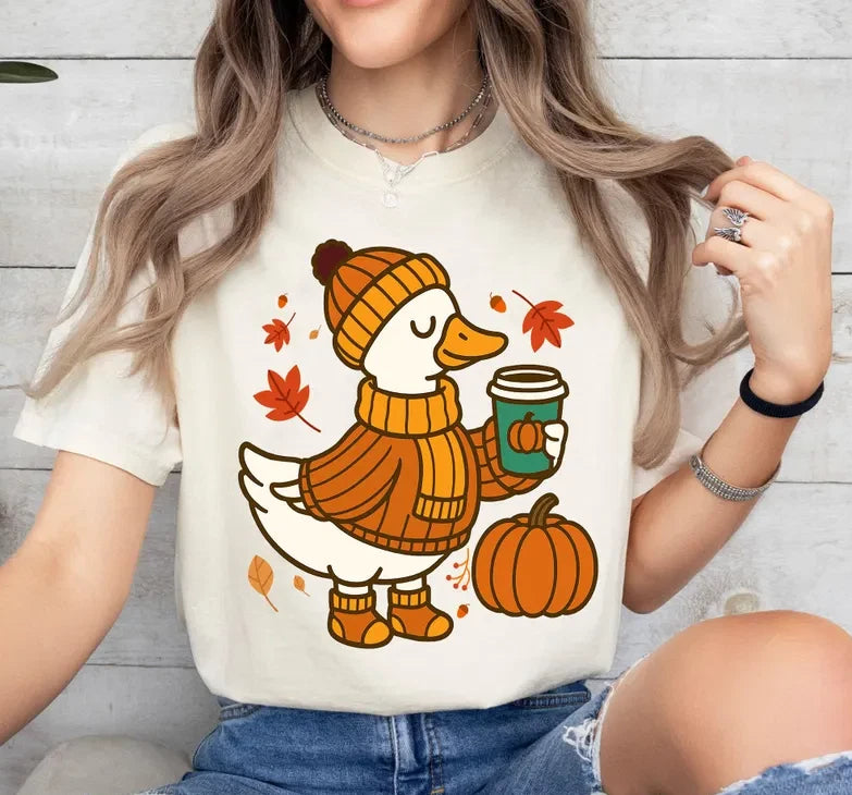 Preppy Fall Leaves Silly Goose Shirt, Trendy Autumn Goose Sweatshirt, Fall Vibes