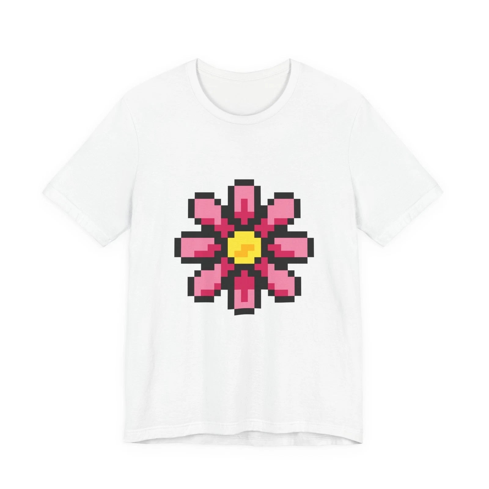 Unisex Jersey Short Sleeve Tee Cute 8-Bit Retro Pixel Art Pink Flower Shirt