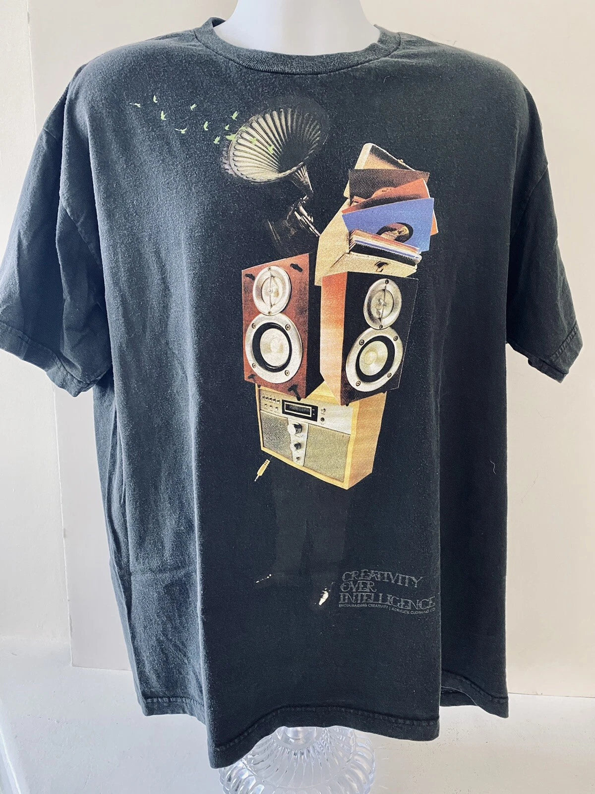 Acrylick Clothing T Shirt Creativity Over Intelligence Vintage Stereo Graphic XL