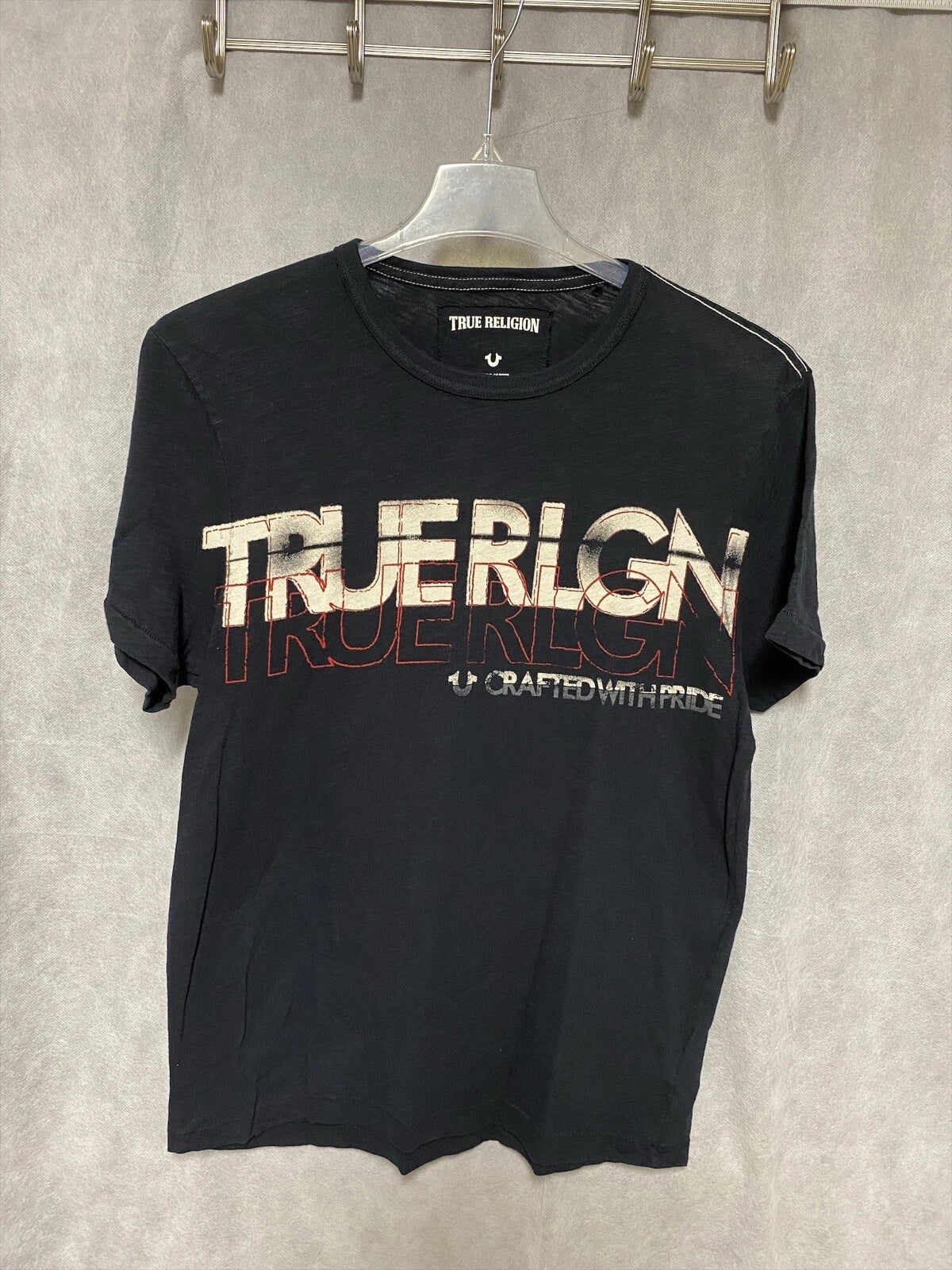 NWOT True Religion Shirt Men L Black Spell Out Retro Tee Grunge Cyber  Y2K VTG