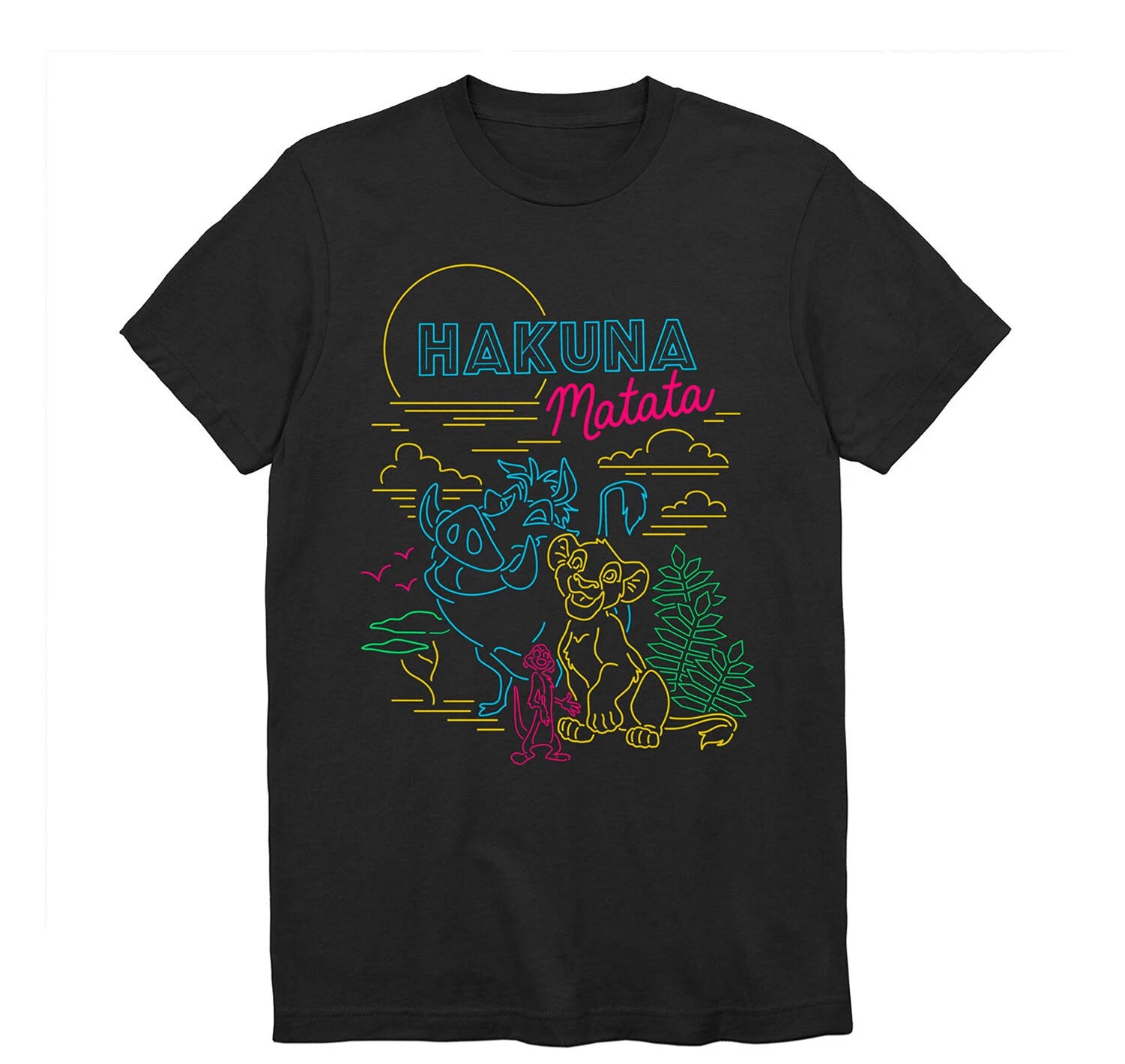 Lion King Shirt Hakuna Matata Colored Line Art Graphic Style Tee Size Medium-2XL