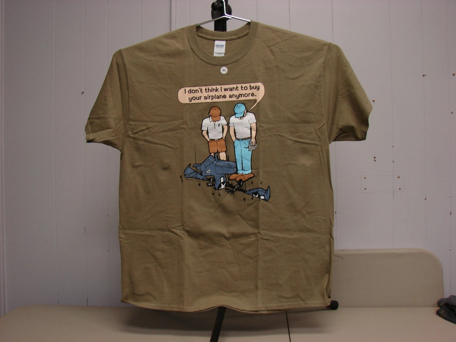 R/C Radio Control Airplane Crash T-shirt -- Lawn Dart -- Khaki Brown color