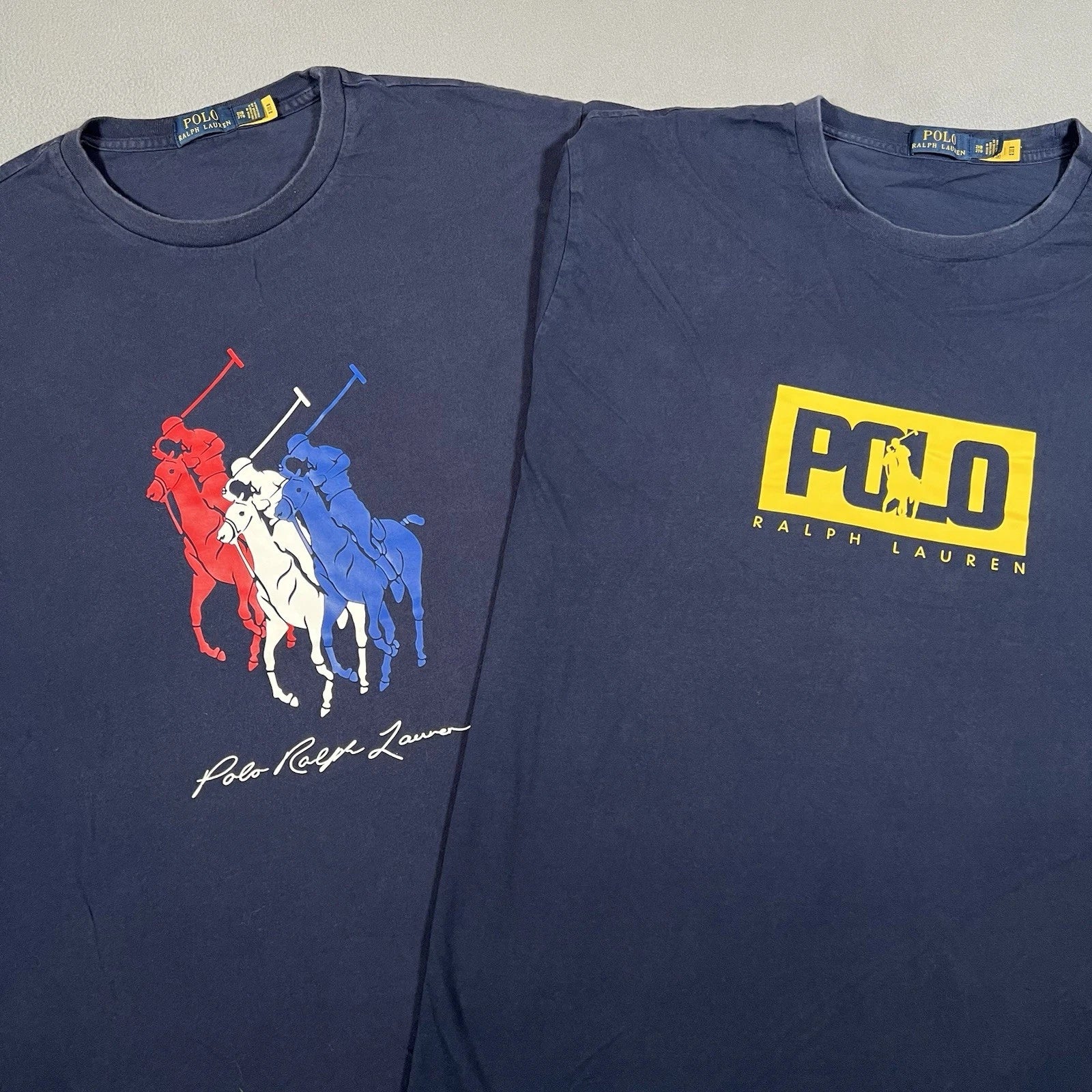 Polo Ralph Lauren T Shirt Mens 2XB Blue Lot of 2 Stampede Big Pony Logo Graphic