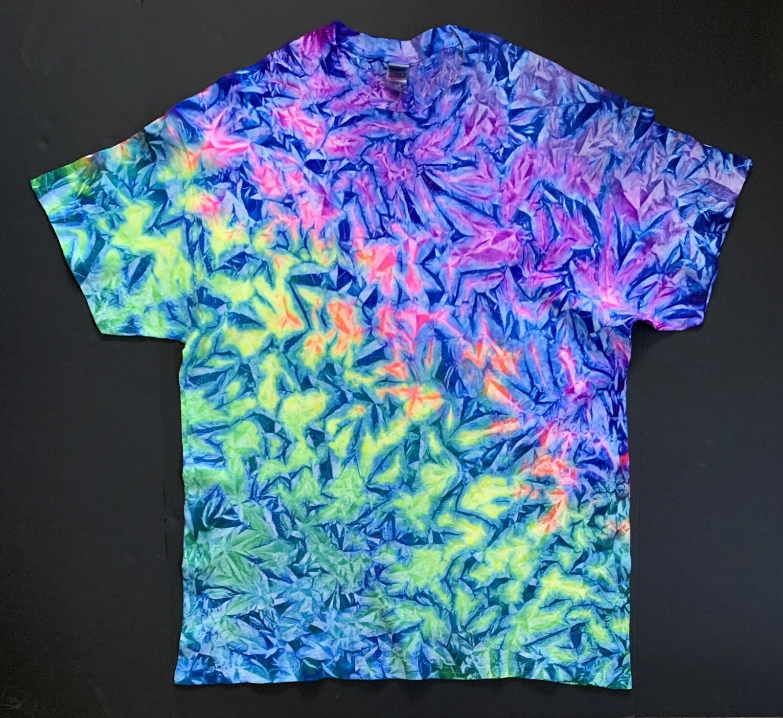 *New* 2XL - Sm Handmade Tie Dye, Rainbow Blue Cruncht Crinkle, Crew or V-Neck