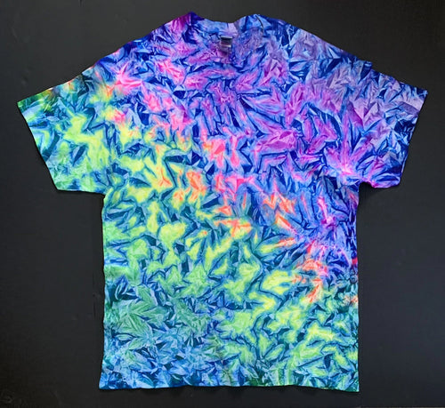 *New* 2XL - Sm Handmade Tie Dye, Rainbow Blue Cruncht Crinkle, Crew or V-Neck
