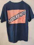 Men's Modern Notoriety Navy T Shirt-Orange Graphic On Back SIZE M