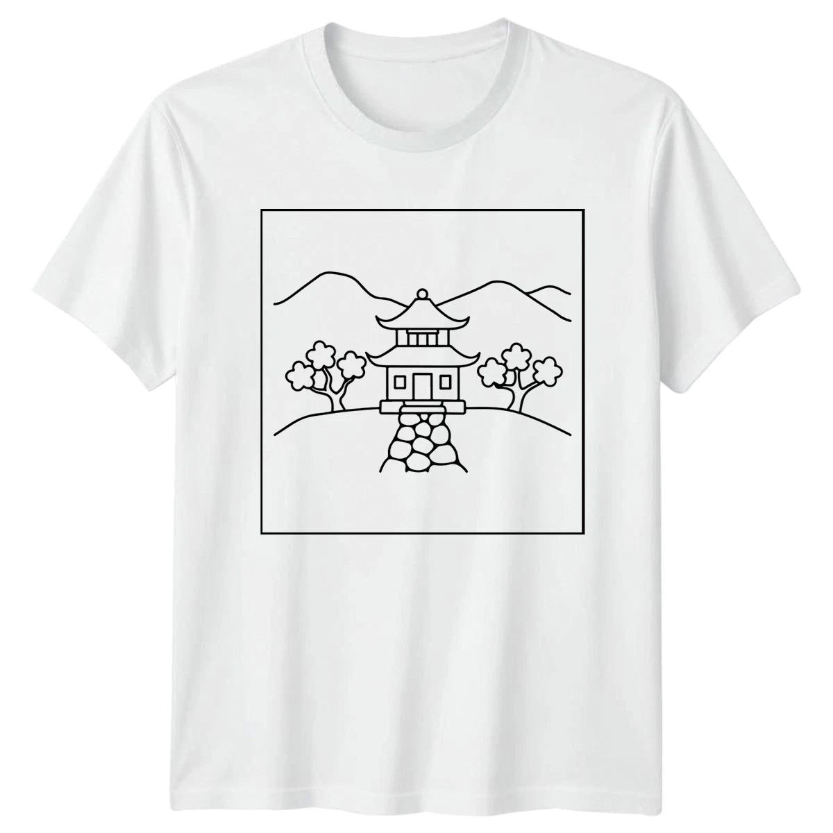 Asian Pagoda Landmark Mens T-Shirt Ladies Tee Minimalist Graphic Top