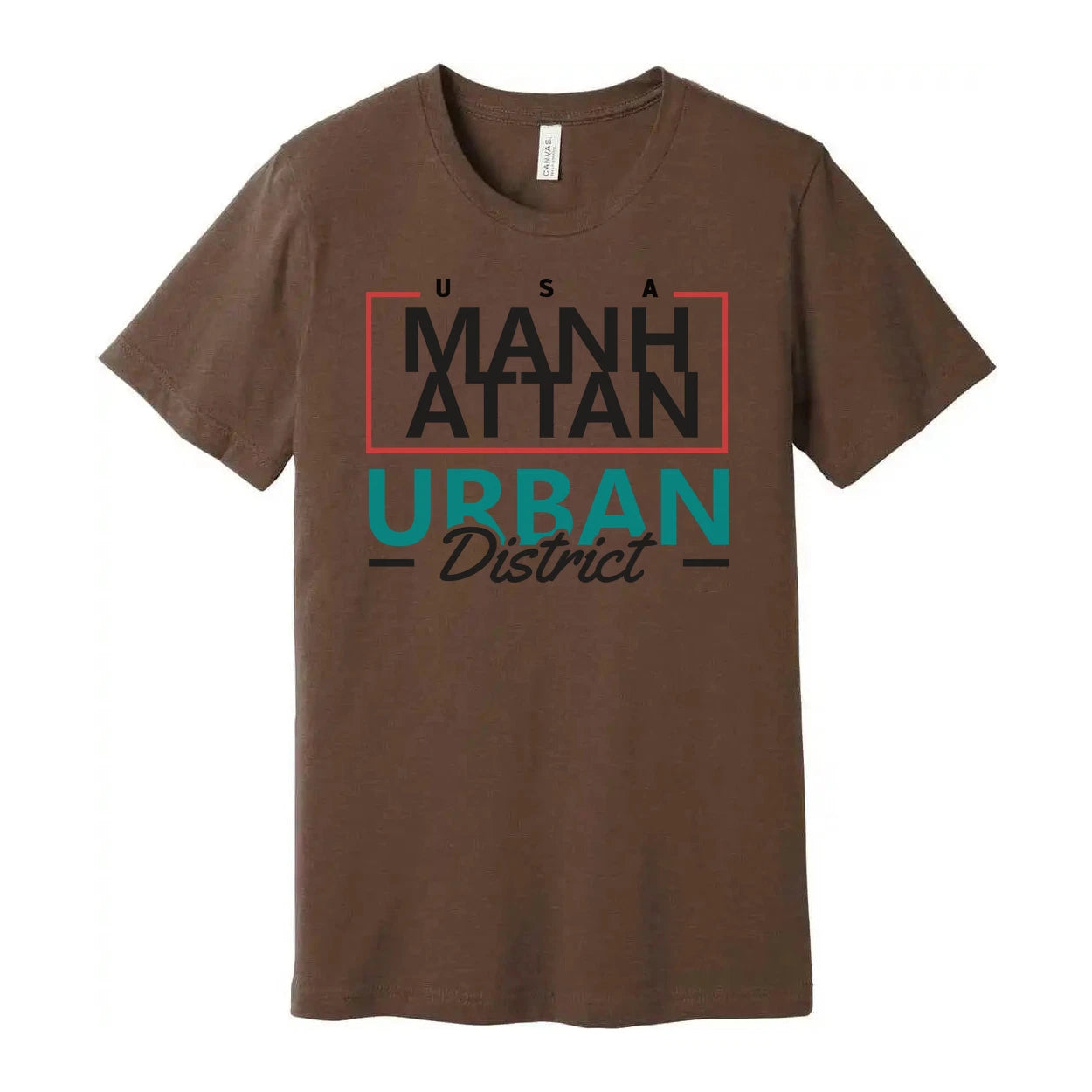 Manhattan Urban District Graphic Unisex T Shirt With Red Frame And Teal Urban Te