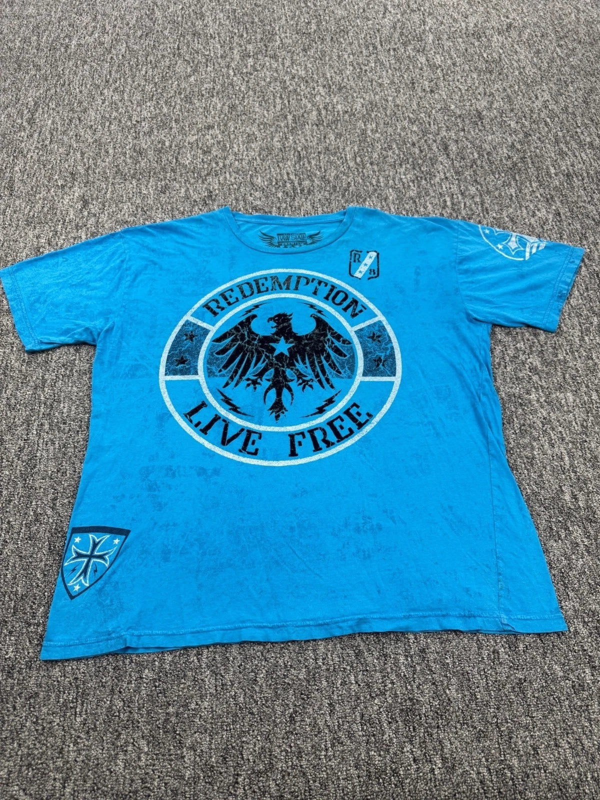 Raw State Premium Shirt Men 2XL Aqua Blue Cyber MMA Affliction Redemption Y2K